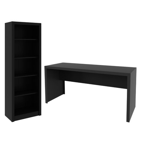 Conjunto para Escritório Preto Mesa e Estante Tecnomobili