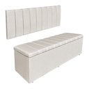 Ver imagem 1 de Kit Cabeceira Painel e Calçadeira Baú Casal Queen 1,60m Londres Linho Bege Dal Poz Estofados