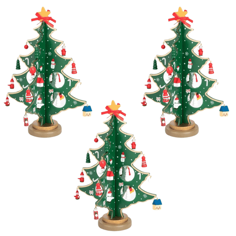 Kit 3 Enfeite de Madeira Arvore de Natal 24,5 Cm