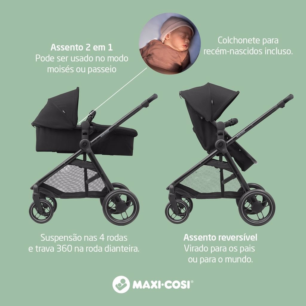 Carrinho de Bebê com Bebê Conforto Travel System Anna³ Trio Maxi-Cosi Essential Graphite - 8