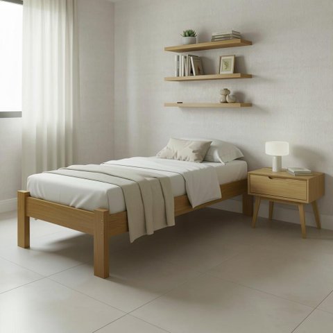 Cama Solteiro Turca com Colchão em Madeira Maciça Nogueira