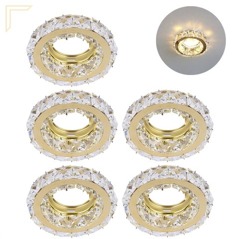 5 Spot Embutir De Cristal K9 Inox Dourado Redondo MR16 Lup62