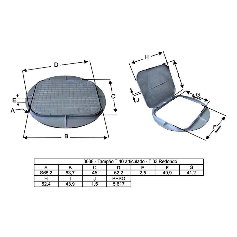 Tampa Tampão de Chão Articulado T33 com Aba Redondo 58x49cm - 3