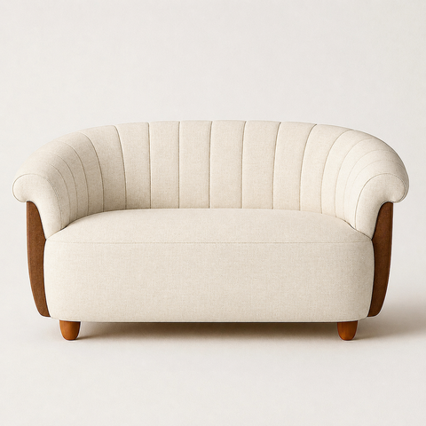 Sofá 2 Lugares Esther Courino Marrom | Linho Off White - Sallar Home