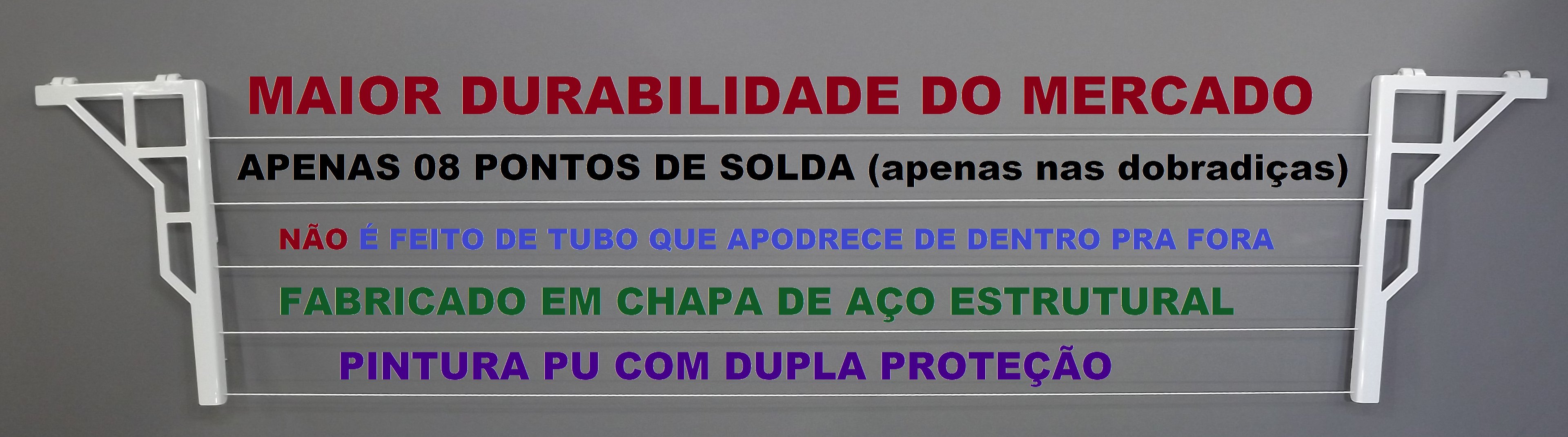 Varal Roupas Parede ou Muro Articulado 5 Cordas Branco.  O Mais Forte e Bonito ALL STYLE - 3