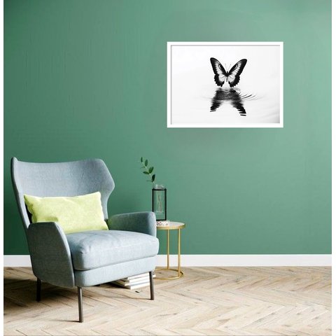 Quadro Decorativo Borboleta Reflexo Rio - 50x70cm:moldura Preta