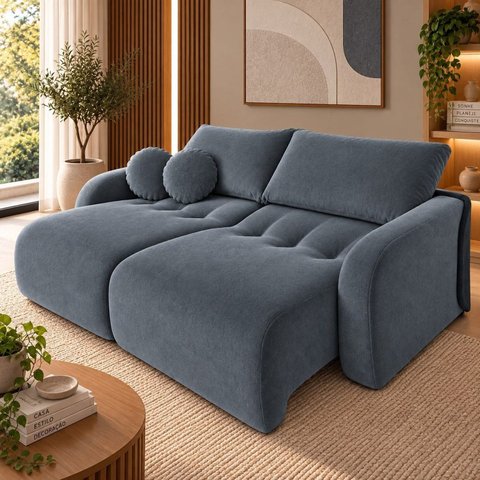 Sofá Cama Casal Retrátil e Reclinável 3 Lugares Bicolor Chumbo / Preto 196cm