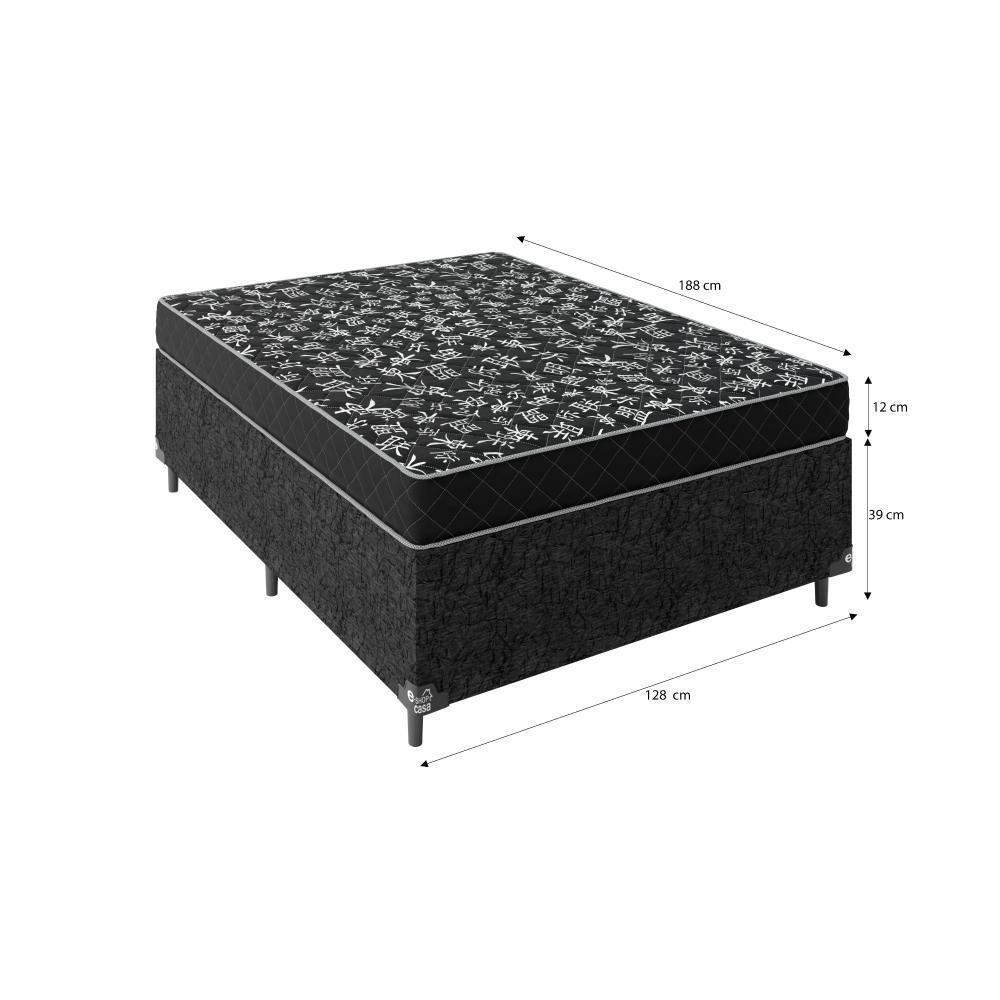 Cama Box Viúva + Colchão Espuma D20 - 51x128x188cm - e-Shop Casa - Suede Preto - 2