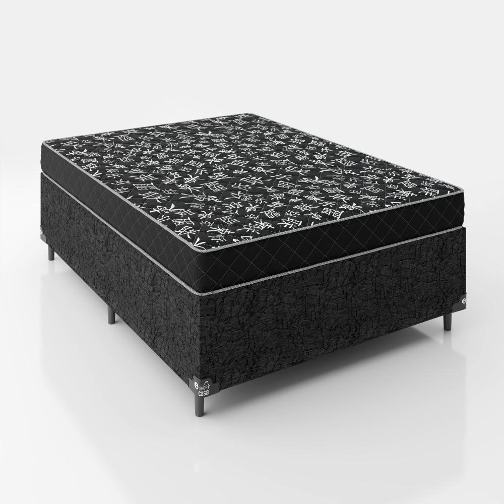 Cama Box Viúva + Colchão Espuma D20 - 51x128x188cm - e-Shop Casa - Suede Preto - 1