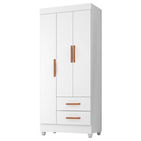Guarda Roupa Solteiro Lite 3 Portas e 2 Gavetas Branco - Móveis Leão