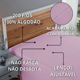 Roupa de Cama Casal Percal 200 Fios 100% Algodão Santista sem Elástico Avulso Hotel Pousada:rosa Beb - 4