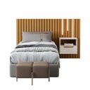 Ver imagem 3 de Cabeceira Ripado para Cama de Solteiro Maracá Nature com Mesa de Cabeceira Jatobá com Led Offwhite -