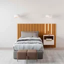 Ver imagem 2 de Cabeceira Ripado para Cama de Solteiro Maracá Nature com Mesa de Cabeceira Jatobá com Led Offwhite -