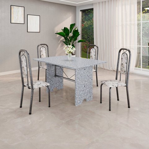 Conjunto de Mesa Tubular com 4 Cadeiras Lara Prata/Arabesco