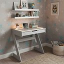 Ver imagem 1 de Conjunto Escrivaninha com Luz Neon - Quente com Aba 1 Gaveta 2 Prateleiras 73cm Branco