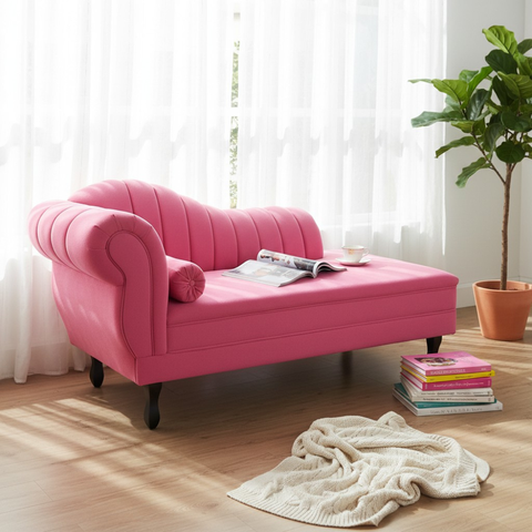 Recamier Decorativo Divã Amsterdã 147cm Lado Direito Couro Rosa Pink