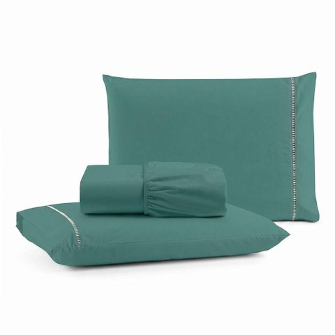 Jogo de Cama Lençol Egipicio King 3 Peças Micropercal 600 Fios Verde Musgo Casa Show Enxovais