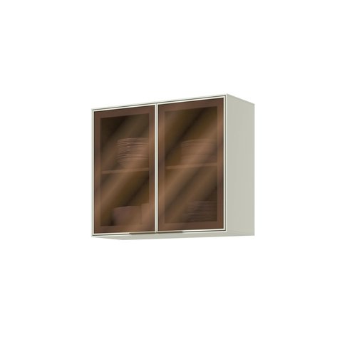 Armário Aéreo 02 Portas com Vidro Reflecta 80cm Fineze C659 Areia Hp - Henn