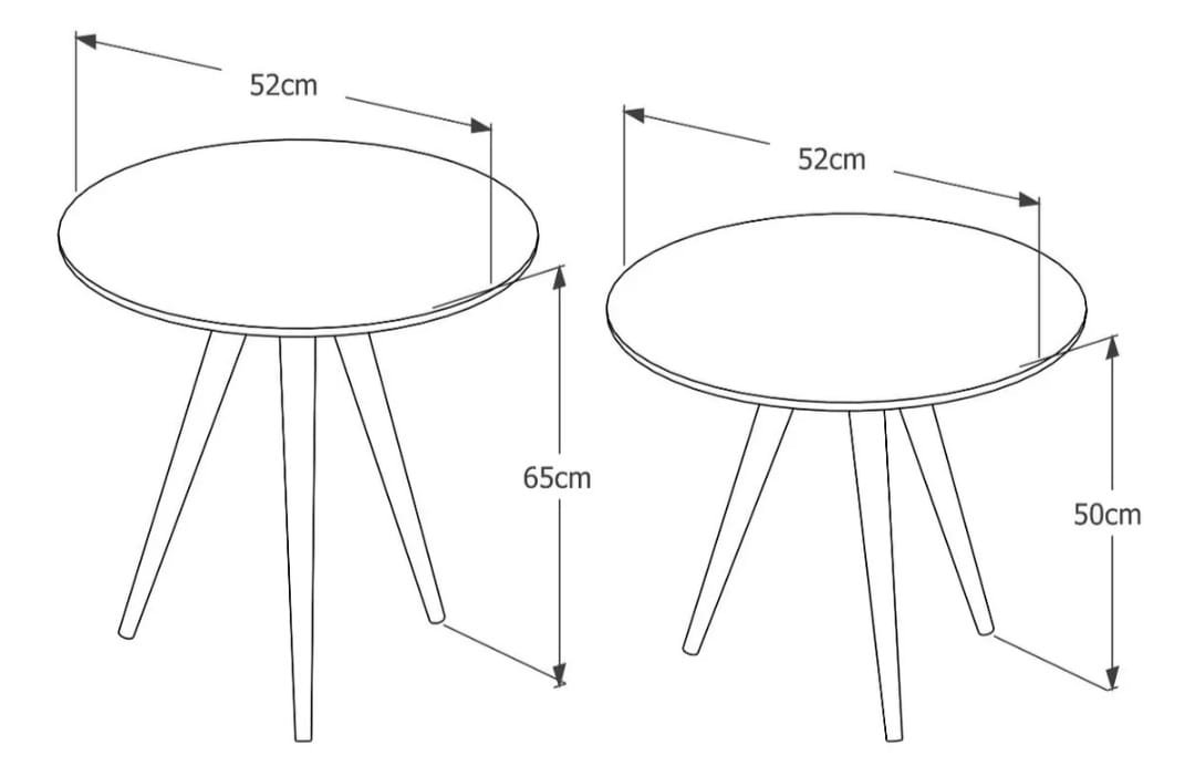 Duas Mesinhas Apoio e Lateral Redondas Pés Palito Freijó - 3
