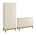Ver imagem 1 de Jogo de Quarto Infantil Guarda Roupa 2 Portas e Cômoda 1 Porta Classic Areia Fosco com Pés