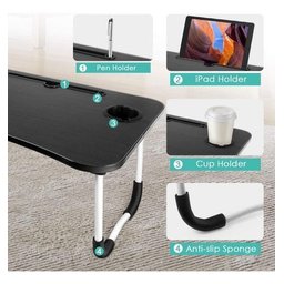 Mesinha Portátil P/ Notebook Dobrável de Cama com Porta Copo:preto - 3