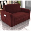 Ver imagem 1 de Sofá Cama Jasmim 2 Lugares 140cm Vinho Veludo Matrix Baú