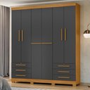 Ver imagem 1 de Guarda-Roupa Casal com 6 Portas 6 Gavetas e Chaves 200cm Multimóveis CR35672 Madeirado/Cinza