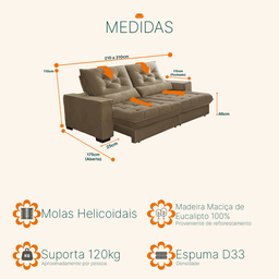 Sofá Retrátil e Reclinável 2,10 Suede Pillow Top Castor Juliette Sofá Casa - 3