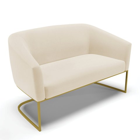 Sofá Namoradeira 2 Lugares Base Industrial Dourado Stella Linho Bege A19 D03 - D'Rossi