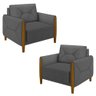 Kit 2 Poltronas 95cm Pés Madeira Quebec Linho Cinza Escuro - 1