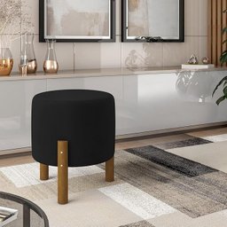 Puff Redondo Luxo Decorativo Charme - Preto Suede - 2