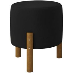 Puff Redondo Luxo Decorativo Charme - Preto Suede - 1