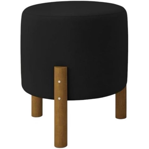 Puff Redondo Luxo Decorativo Charme - Preto Suede
