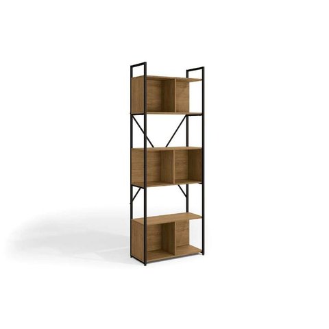 Estante Livreiro Solteiro Industrial Alta LI014 c/ 6 Nichos Freijo/Preto - Kappesberg