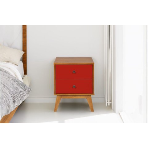 Mesa de Cabeceira Retrô 2 Gavetas - Vermelho