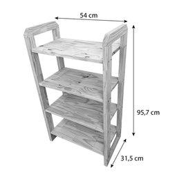 Aparador de Madeira Pinus Linea de 4 Prateleiras Slim com Gaveta Nozes - 7
