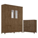 Ver imagem 1 de Guarda Roupa Casal Ms912 com Espelho e Cômoda Vênus com Pés Castanho Wood – Moval