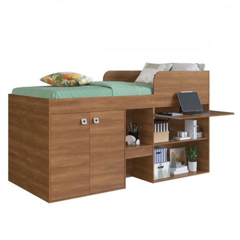 Cama Alta Multifuncional com Armário e Escrivaninha Monterey Cm096 Art In Móveis-nogal