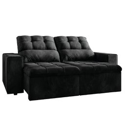 Sofá Retrátil e Reclinável 2 Lugares 1,80m Veludo Malibu Preto Selmer - 1