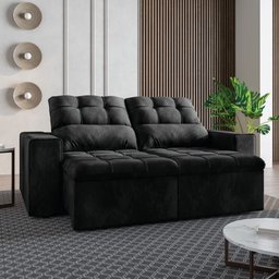 Sofá Retrátil e Reclinável 2 Lugares 1,80m Veludo Malibu Preto Selmer - 2