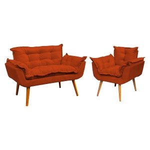 Kit Namoradeira Manicure + Poltrona Decorativa para Sala Recepção Consultório Alice Suede