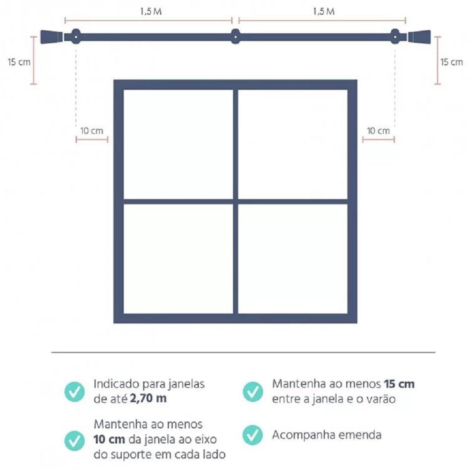 Kit Varão Duplo  de Cortina 300cm com Emenda Eco Compacto Belchior - 2