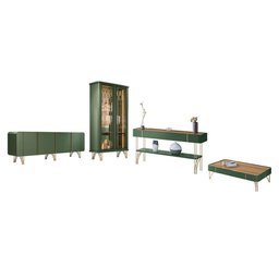 Sala de Jantar Évora Buffet, Cristaleira, Aparador e Mesa de Centro Verde Pistache/freijó - Hb Mó - 1