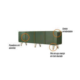 Sala de Jantar Évora Buffet, Cristaleira, Aparador e Mesa de Centro Verde Pistache/freijó - Hb Mó - 3