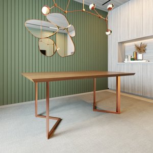 Mesa de Jantar Industrial Alice Tampo Madeira Maciça Imbuia Pés em Ferro