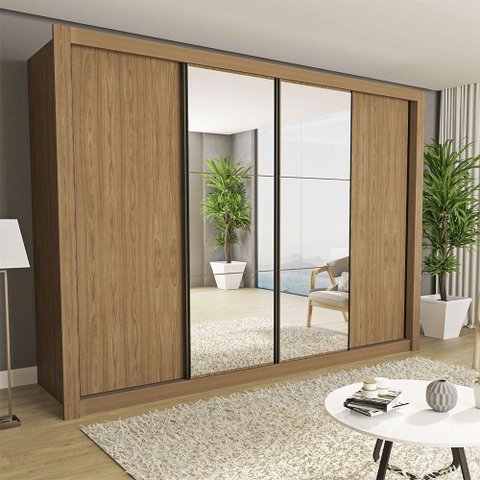 Guarda Roupa Casal Firenze com 6 Espelhos 4 Portas Minastex Carvalho