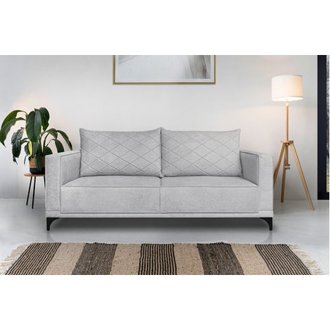 Sofá Viena 3 Lugares Bouclê Cinza 2.00m Pés em Aço para Sala Bz Home Decor
