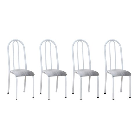 Kit 4 Cadeiras de Cozinha Flórida Estampado Prata Pés de Ferro Branco - Pallazio