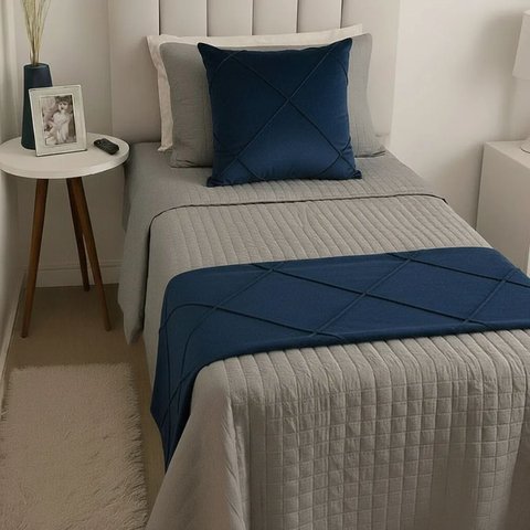 Peseira Drapeada Veludo Luxo 1,60x0,50m Dupla Face cama solteiro Azul Marinho