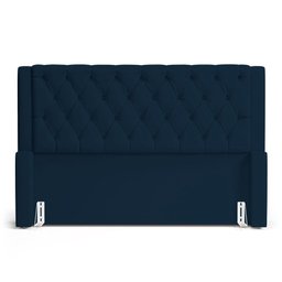 Cabeceira e Calçadeira Báu King Size Atena 195cm Capitonê Veludo Azul Marinho - Desk Design - 5